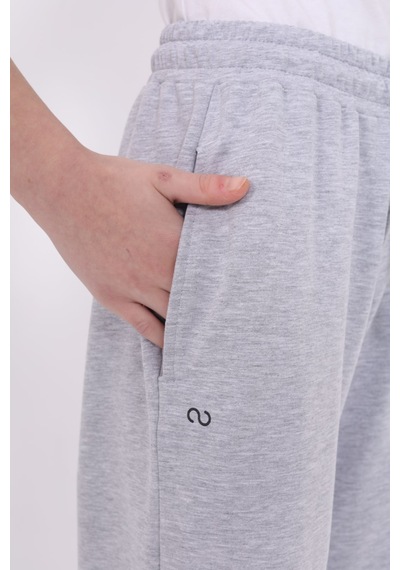 Toontoy Kız Çocuk Baskılı Beli Paçası Lastikli Cepli Basic Jogger Eşofman Altı 2 İplik Gri
