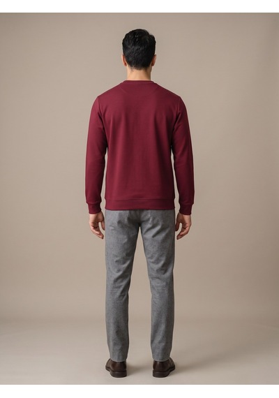 Maccali Erkek Bordo İki İplik Bisiklet Yaka Sweatshirt