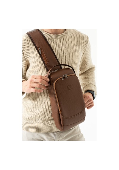 Westpolo Unisex Vegan Deri Çapraz Göğüs Ve Omuz Çantası Body Bag - Taba