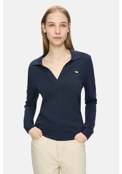Ucla Irene Lacivert Polo Yaka Triko Metal Logolu Standard Fit Kadın Triko Lacivert