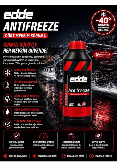 Edde Araba Araç Oto Antifriz Kırmızı 1.5 L Dört Mevsim