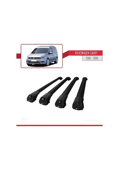 Volkswagen Caddy 2015-2019 Arası İle Uyumlu Ace-1 Ara Atkı Tavan Barı Siyah 4 Adet Bar