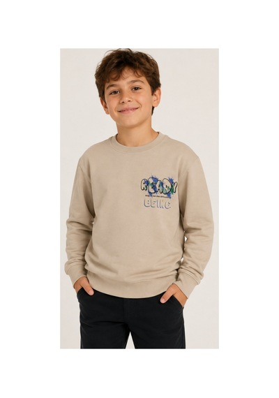 İrem Çocuk Giyim Erkek Çocuk Önü Arkası Ready Being Yazılı Bej Renk Sweatshirt Bej
