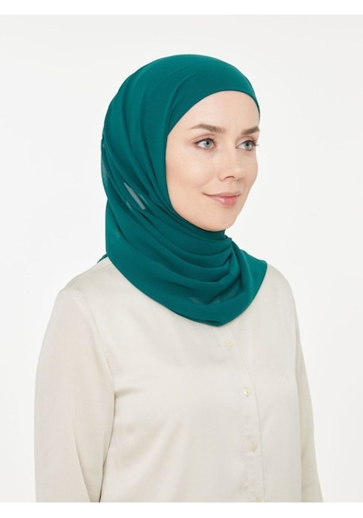 Melodi Scarf Kadın Tesettür Pratik Boru Boneli Hazır Şifon Şal Zümrüt Yeşili Zümrüt Yeşili