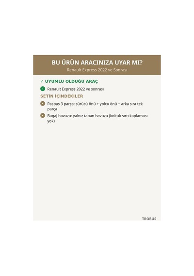 Renault Express 2022+ Uyumlu 8d Çift Katmanlı Paspas + Bagaj Havuzu Seti Bej