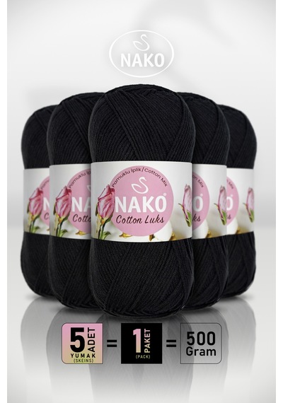 Cotton Lüks - 97568 Siyah - 5'li Paket - 100gr/330m - Pamuklu Hırka Yelek Amigurumi İpi