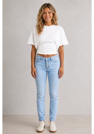 Overmax Bele Oturan Oversize Kollu Premium Crop Bluz Beyaz - 880759104 Beyaz