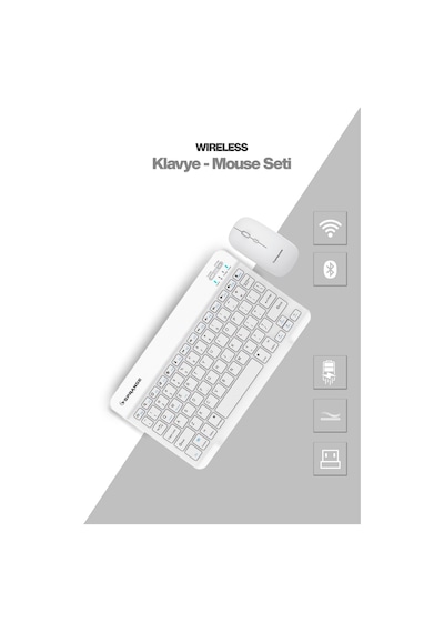 Tablet Ve Telefonlar İçin Bluetooth - Wireless Klavye Ve Mouse Set - Beyaz Diğer