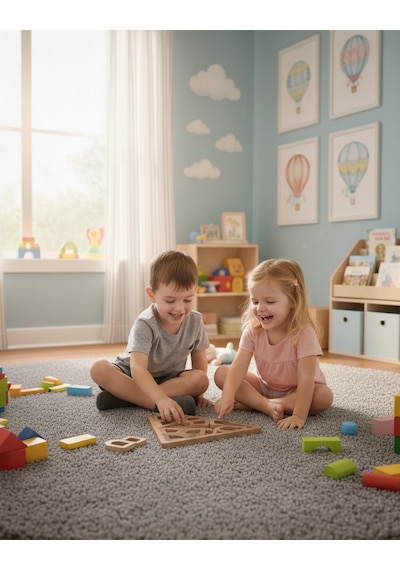 Montessori Eğitici Geometrik Puzzle Oyunu - El Yapımı Yapboz Puzzle Seti Kahverengi Üçgen