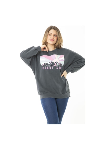 Şans Kadın Büyük Beden Füme Dijital Baskılı Sweatshirt 65n37159-füme Füme