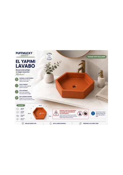 Lavabo Tezgah Üstü Lavabo Banyo Tuvalet Lavabosu Turuncu Kiremit Turuncu Kiremit