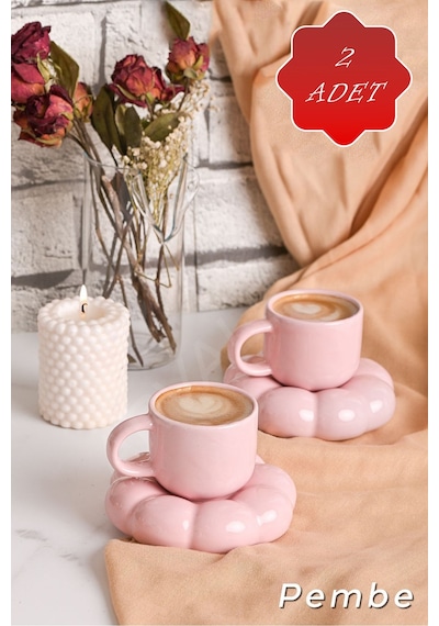 Mithra Life 2 Adet 95 Ml Papatya Şekilli Seramik Pembe Türk Kahvesi Fincan Takımı Mıt1159 Pembe