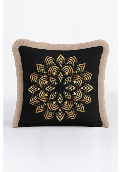 Lüks Mandala Saçaklı Yastık Kılıfı - Geometrik Bohem Siyah Altın Renkli Püsküllü Kırlent Kılıfı Canlı Yağmur Bej Lüks Mandala Saçaklı Yastık Kılıfı - Geometrik Bohem Siyah Altın Renkli Püsküllü Kırlent Kılıfı Canlı Yağmur Bej