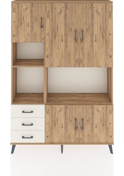 Arges Dolap 9 Raflı 3 Çekmeceli 5 Kapaklı 132x30x195 Çam-çam/... Çam