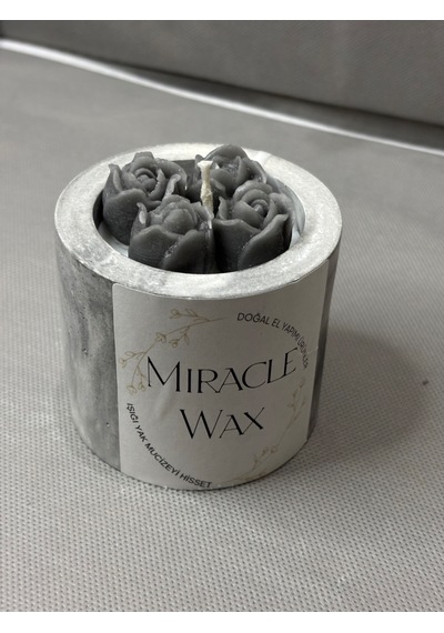 Gri Beton Gül Parafin Mum Kasesi Dekoratif Koyu Gri