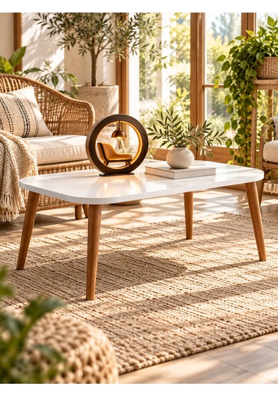 Odera Torna Set Beyaz Orta Sehpa Ve Zigon Sehpa 4'lü Set Ahşap Ayaklı Modern Salon Sehpası Diğer