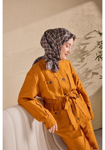 Silk Home Twill İpek Eşarp Ekose Lacivert Çok Renkli