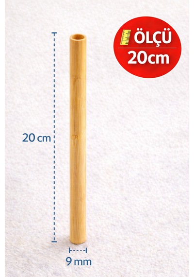 100 Adet Bambu Pipet 9mm X 20cm Kalın Smoothie Pipeti Doğal Çevre Dostu
