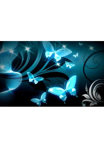 Özel Tasarım Marka 240x260 Cm 5d Çift Kişilik Nevresim Takımı Pamuk Saten Neon Kelebek Siyah Mavi Neon Mavi