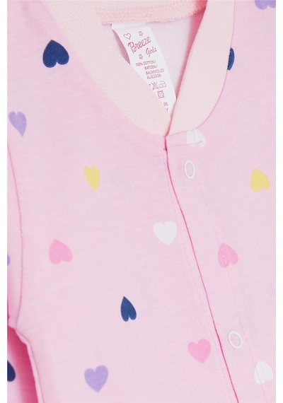 Breeze Kız Bebek Tulum Renkli Kalp Desenli 0 3 Ay 6 Ay, Pembe Pembe