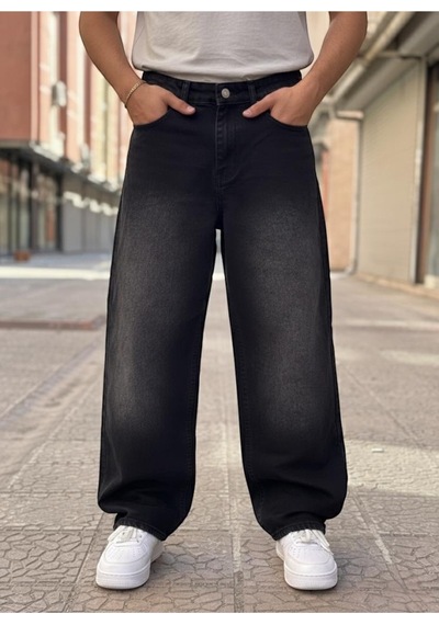 St.poll Vintage Eskitme Efektli Yıkama Baggy Jeans Pantolon Unisex Eskitme Siyah