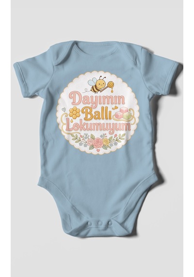 Morivokids Dayımın Ballı Lokumuyum Kısa Kollu Bebek Body %100 Pamuk Bebe Mavisi
