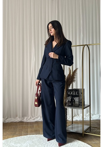 Üçlü Blazer Korse Pantolon Takım Lacivert