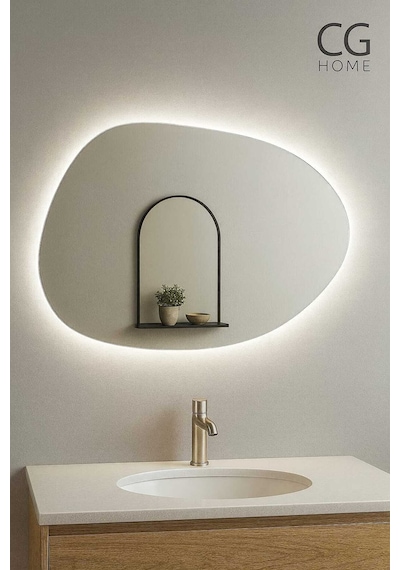 Luna Ledli Ayna, Ledli Ayna, Konsol Aynası, Dresuar Aynası, Banyo Aynası 75 X 50 Beyaz