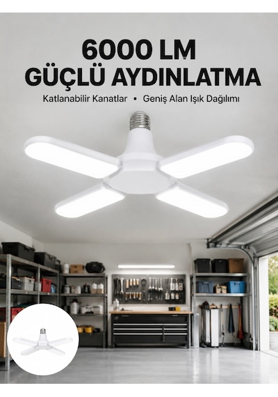 Enerji Tasarruflu Led Ampül 60 Watt 4 Kollu Beyaz Işık Yeni Nesil Açık Mavi