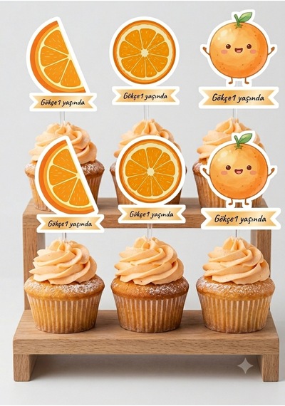 12 Li Portakal Cupcake Kürdan Süsü