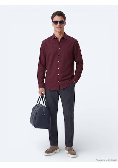 Kip Bordo Regular Fit Dokuma Casual %100 Pamuk Gömlek
