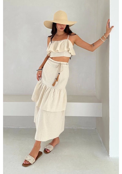 Asprin Fashion Kat Bluz Etek Takım Ekru Beyaz