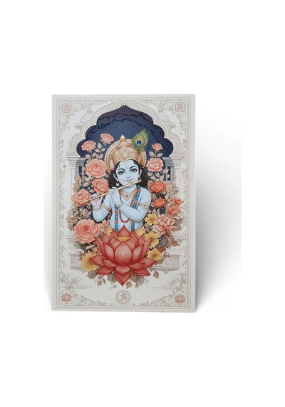 Krishna Ahşap Tablo - Hint Tanrısı & Yoga Sunak Dekoru - 16x24 Cm Özel Baskı Spiritüel Sanat