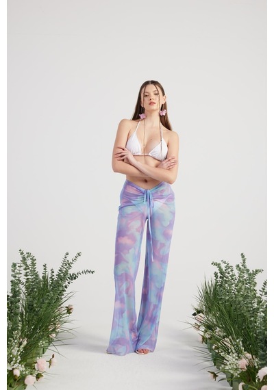 Holly Lolly Beli İp Detaylı Tül Pareo Shirred Pantolon Lila