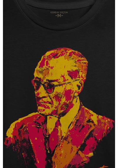 Karizma Gözlüklü Atatürk Sarı Kırmızı Galatasaray Baskılı Tişört Unisex T-shirt 001