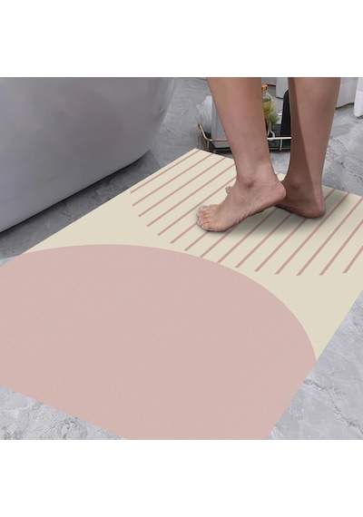 Dijital Kaymaz Yıkanabilir Banyo Mutfak Salon Paspas Halısı Trend Modern Al4004 Pembe