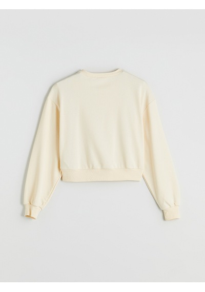 Lcw Eco Ekru Bisiklet Yaka Nakışlı Kadın Sweatshirt