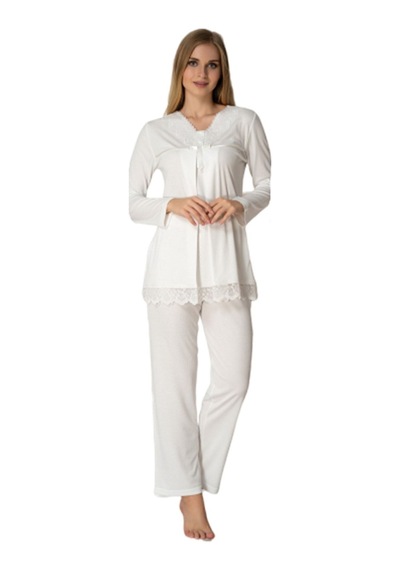 Effort Pijama Kadın Ekru Lohusa Uzun Kol Pijama Takımı 4032 Ekru
