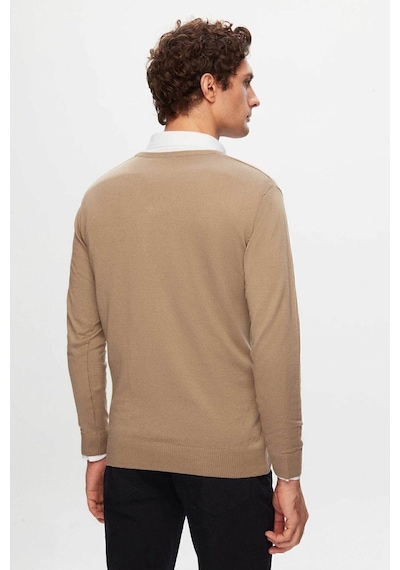 D'S Damat Ds Damat Slim Fit Bej Pamuk Karışımlı 2'Li V Yaka Triko Ve Gömlek 1HC0206VBN01 Bej