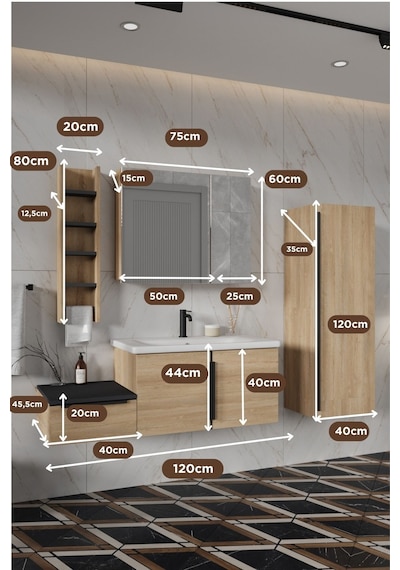 Zakkum 120 Cm %100 Mdf Lavabolu Banyo Dolabı Dolaplı Aynalı Üst Dolap Boy Dolabı Havluluk Lefkas Meşe Zakkum 120 Cm %100 Mdf Lavabolu Banyo Dolabı Dolaplı Aynalı Üst Dolap Boy Dolabı Havluluk Lefkas Meşe