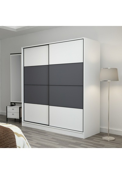 Minarmobilya Minar Kale 2 Kapaklı Sürgülü Dolap 180 Cm - Beyaz/Antrasit (541417041)