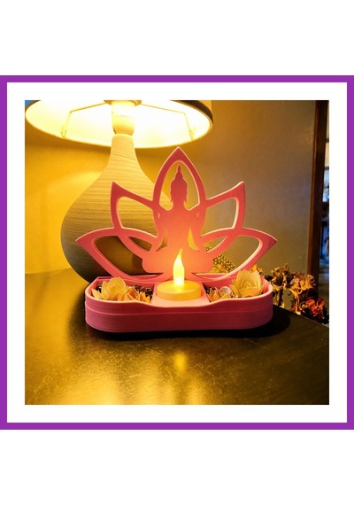 Bezos 3d Baskı Lotus Buda Mumluk - Dekoratif Tealight Mumluk-pembe Bty