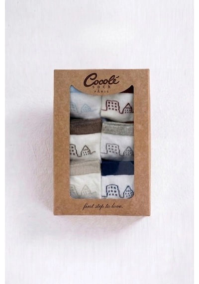 Cocole Socks Erkek Bebek Soket Çorabı Kraft Kutulu 6'lı Set Pamuklu 0-1 Yaş Mimari Desenli Çok Renkli