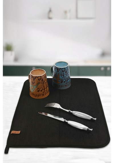 Microfiber Bulaşık Kurutma Matı 46x36 cm Kurulama Bezi Kurutma Örtüsü Tezgah Üstü Siyah