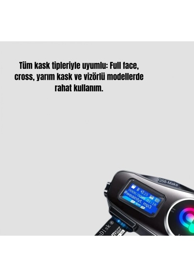 Bluetooth 5.3 Kask Kulaklığı Ip65 Suya Dayanıklı Lcd Ekranlı, Fm Radyo Ve Sd Kart Destekli