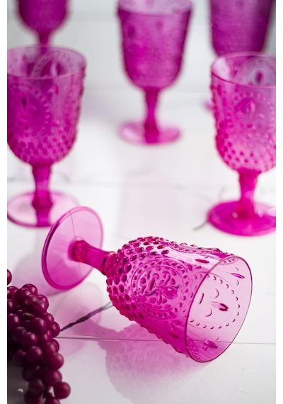 Akrilik Pembe Tekli Kadeh & Su Meşrubat Kahve Yanı Bardağı 450 Ml Cam Değildir Pembe