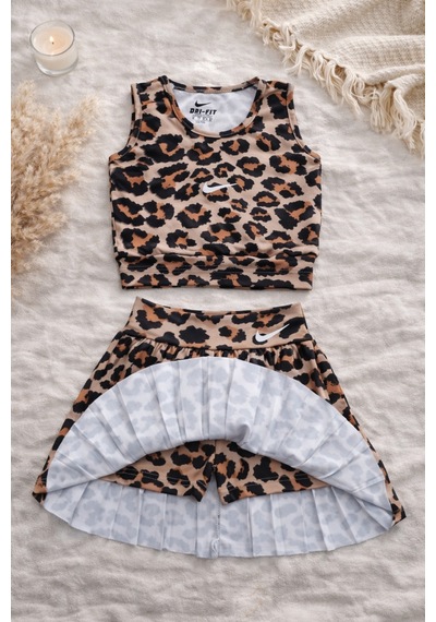 Uğur Bebe Kız Çocuk Leopar Desenli Crop Krop Mayo Şort Etekli Spor Havuz Ve Deniz Uyumlu 1 Beden Büyük Alınız Leopar Leopar