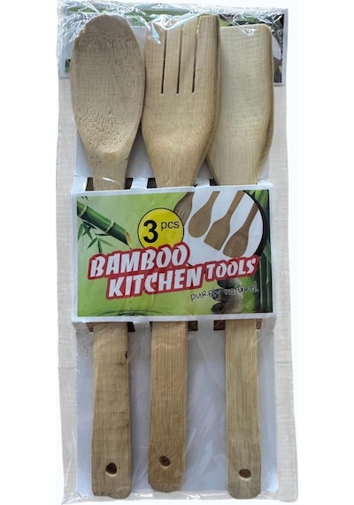 Bambu Tahta Kaşık Seti, 3 Parça Çok Renkli