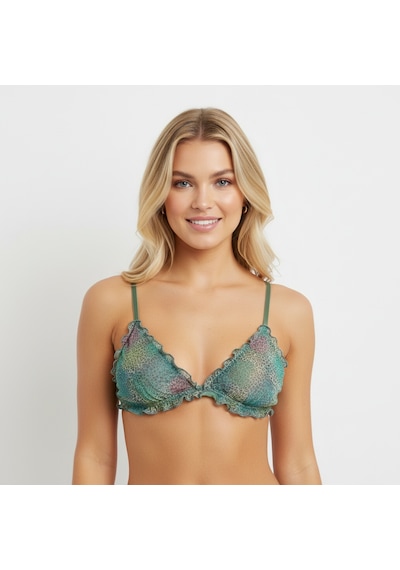 Bonbon Kadın Transparan Tül Fırfırlı Balensiz Desteksiz Sütyen Ve Transparan String Külot 2'li Takım Bb2269 Yeşil