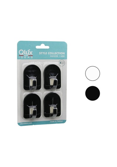 Qlux L-00950 Dome Askı No-2 4 Adet Siyah Beyaz Kubbeli Plastik Askı Yapışkanlı Montaj Diğer